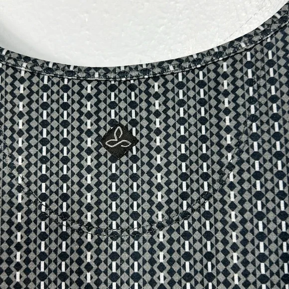 Prana Gray & Black Print Fit and Flare V-Neck Dress Large - Picture 7 of 8